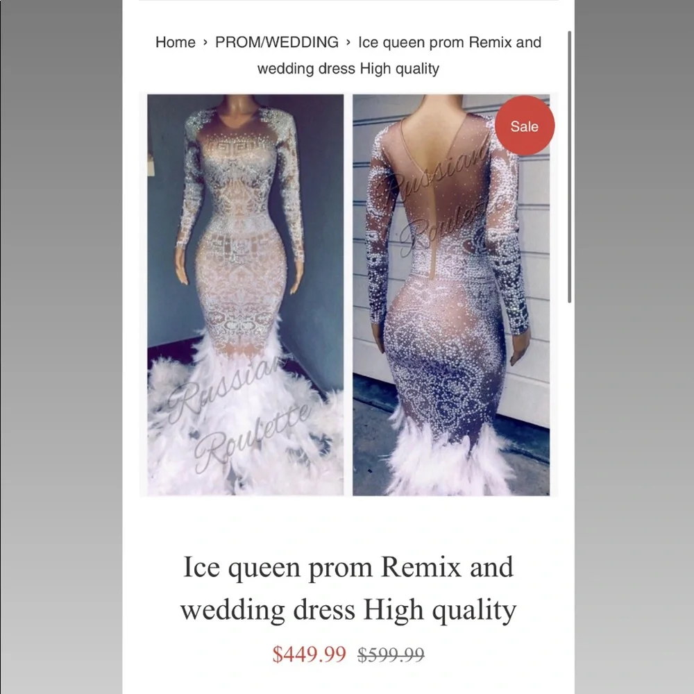 Stunning Sparkly Prom Dress With A White Feathered Train - Picture 5 of 7